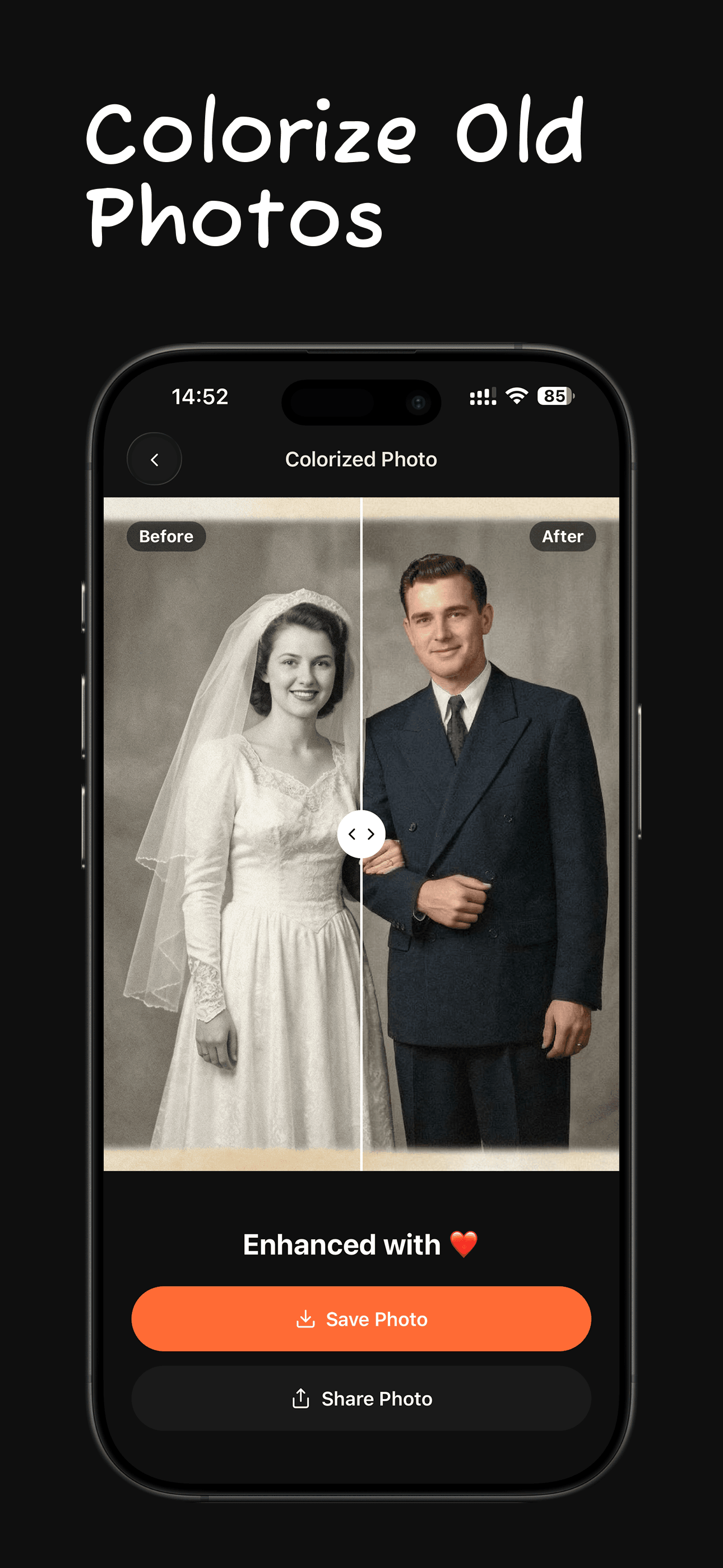 Colorize old photos: a black and white wedding photo turned into color